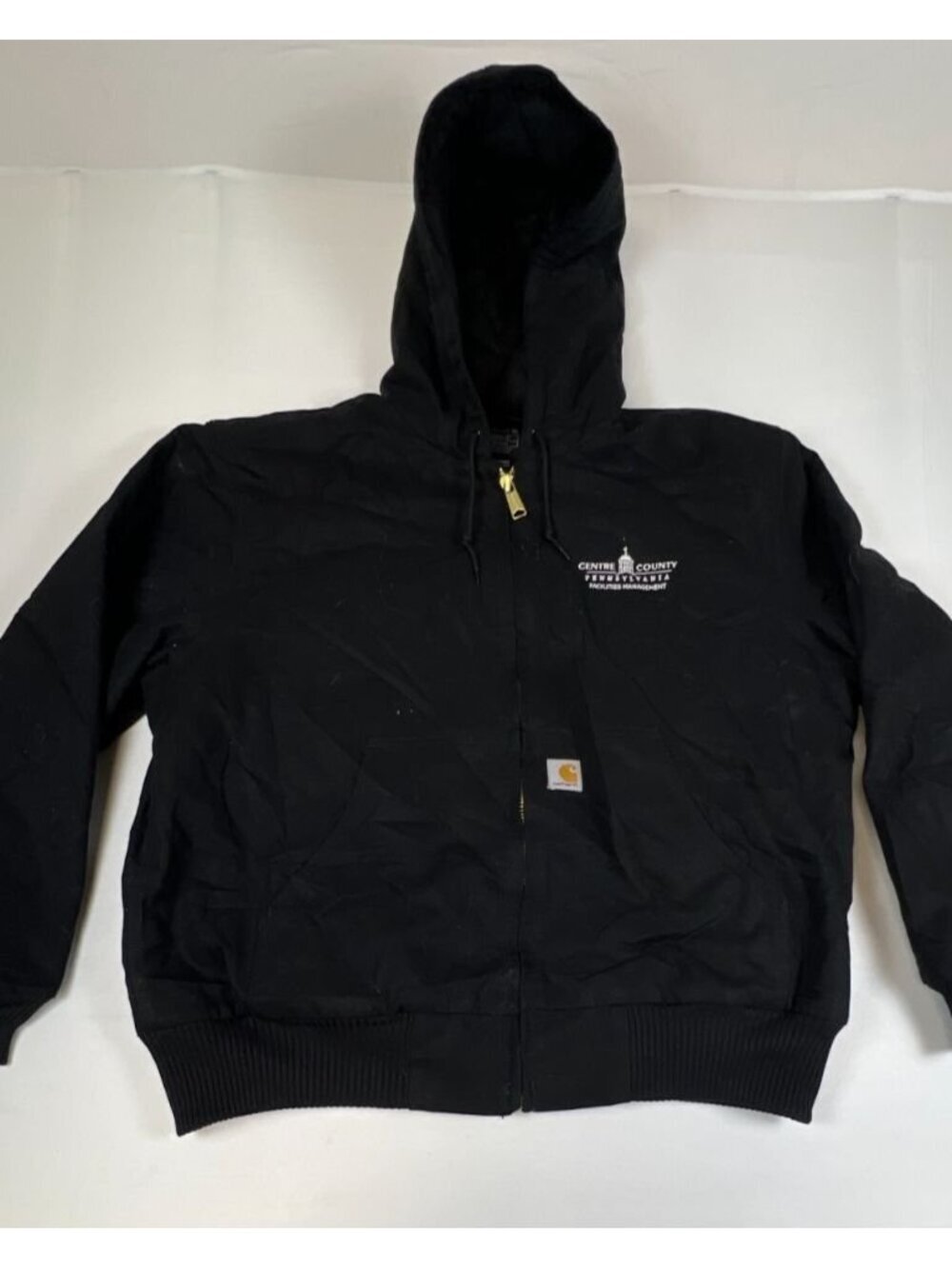 Carhartt Men XL Black Loose Fit Duck Canvas Hooded Active Jacket